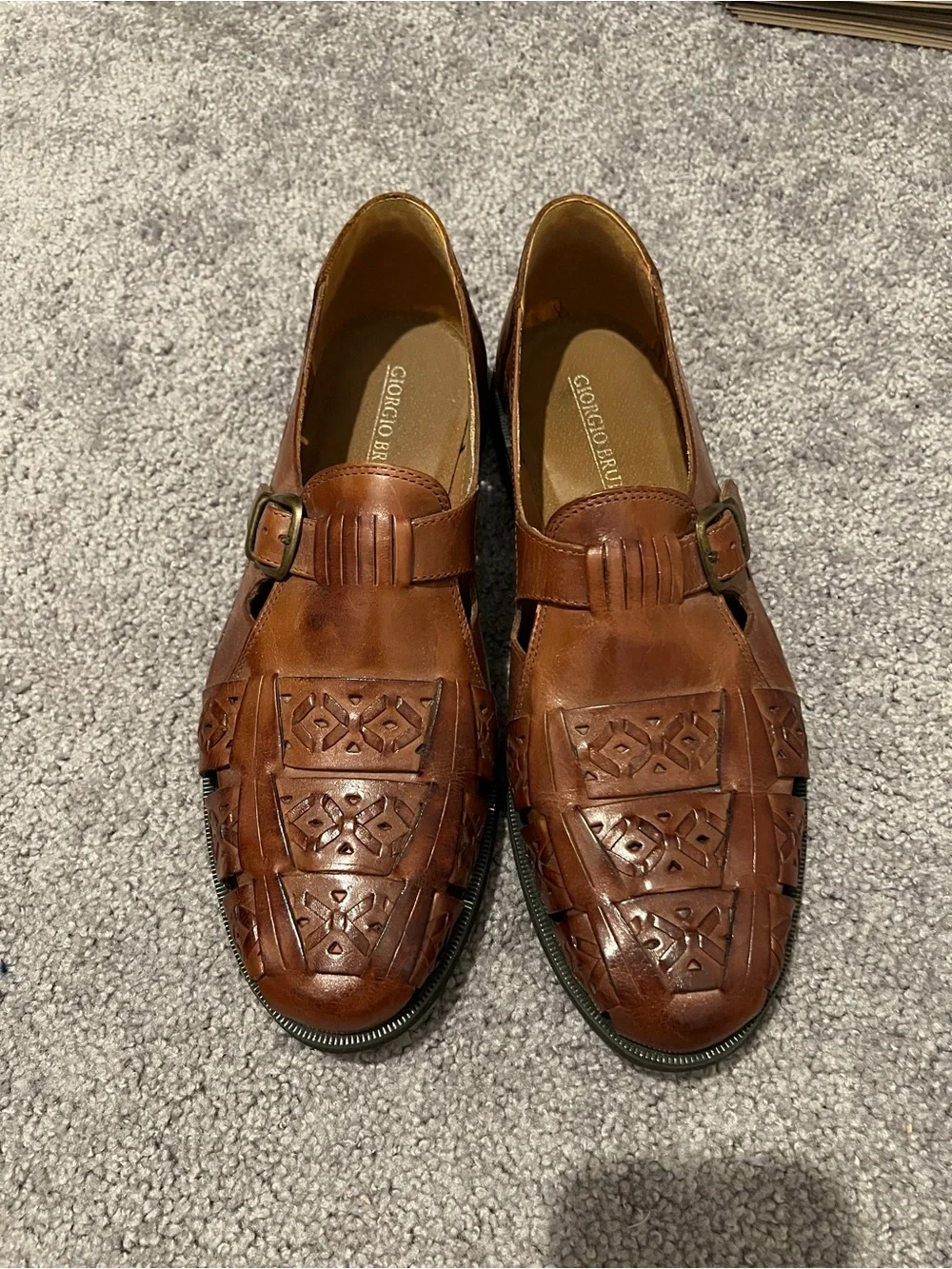 Giorgio Brutini Men's Cognac Brown Leather Fisherman Slip-On Loafers Size 12M